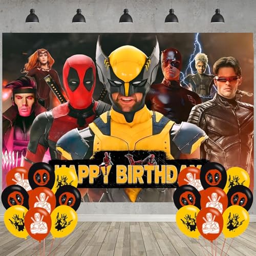 & Birthday Party Decoration & Party Photo Background 5 x 3 FT and 18 Pcs Balloon Deadpool Merch Party Backdrop Supplies