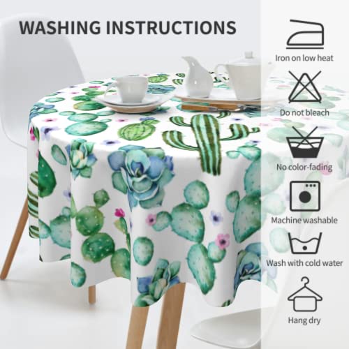 Aportt Cactus Tablecloth Round Summer Desert Plants Table Cloths Circular Table Cover Waterproof And Dustproof Wipeable Polyester Tabletop For Dining Kitchen Picnic Party Decor 60 Inch #TOP5