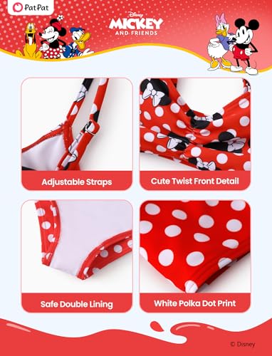 Image of Disney Stitch Minnie Mouse Bikini Swimsuit, 2 Piece Toddler Girls Bathing Suit, Swimwear with Straps & Bow, UPF 50+ Rashguard