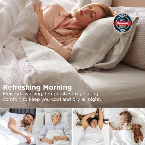 Bedsure Linen Sheets - Queen Size Bed, Blend from Linen Cotton Bedsheets, Breathable Cotton Bedsheets, Gifts for All Seasons, 4 Pieces, Linen - Thumbnail 3