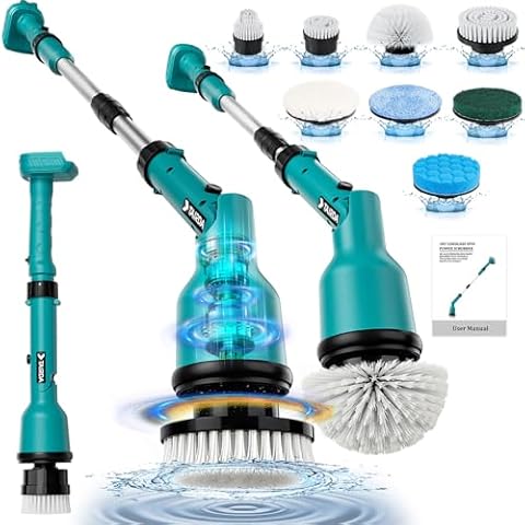 TAIRDA 1000RPM Cordless Spin Scrubber Compatible for makita 18V Battery(NO Battery), Electric Power Spin Scrubber with 8 Brushes,Long Adjustable Handle,for Cleaning Bathroom,Tub,Tile,Floor(Bare Tool) Cover