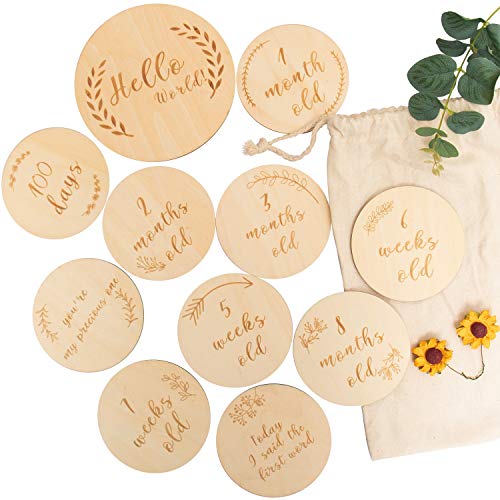 Vumdua baby monthly cards, wooden discs double sided mi…