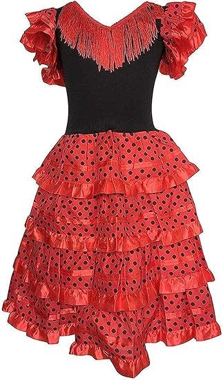 BETTER WITH FRIENDS 4 años. Vestido de niña para Baile Flamenco o sevillanas, Tradicional español, Colores españa 48 Meses