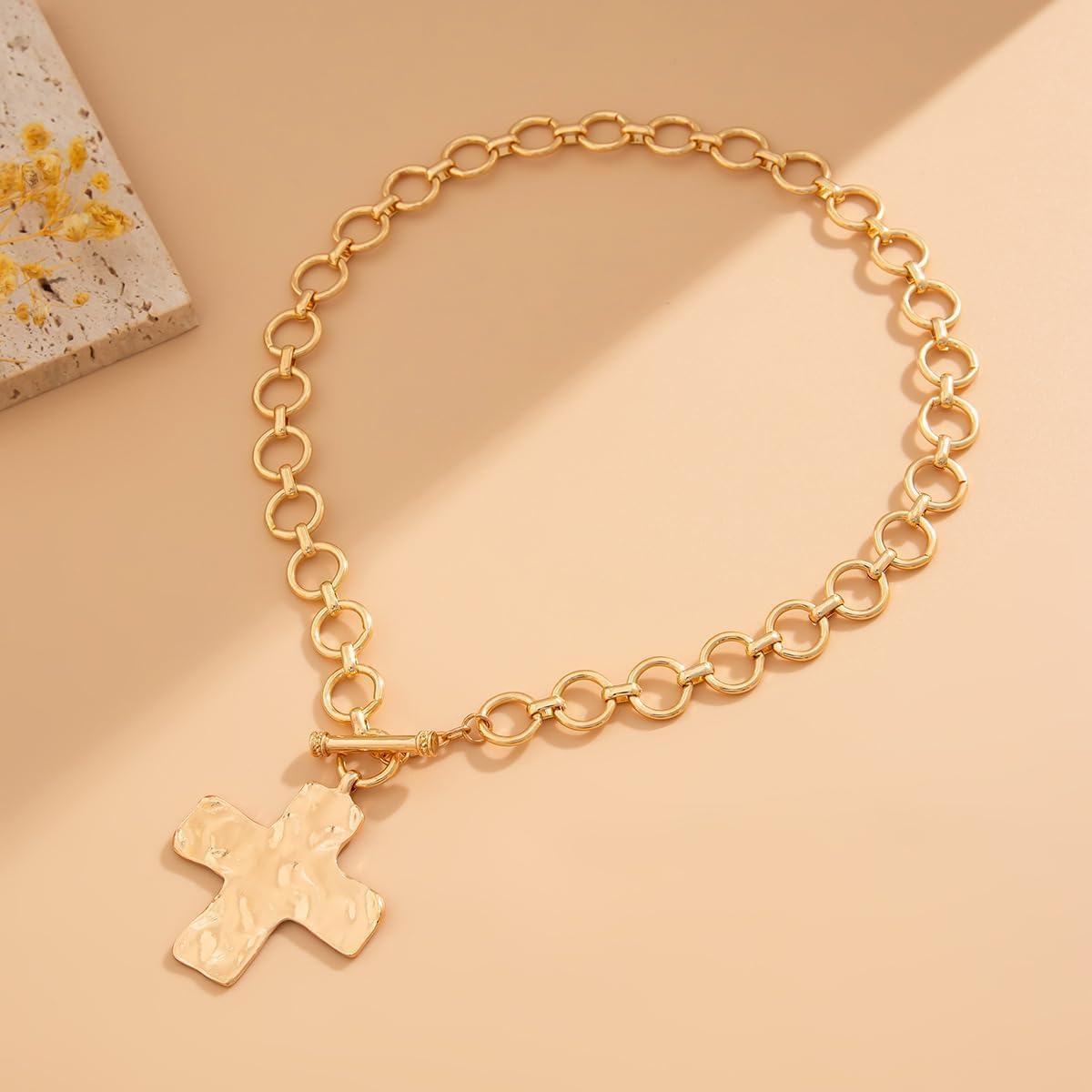 Chunky Cross Necklace for Women Chunky Gold Necklace Statement Cross Pendant Vintage Toggle Clasp Necklace Jewelry for Women - Image 5
