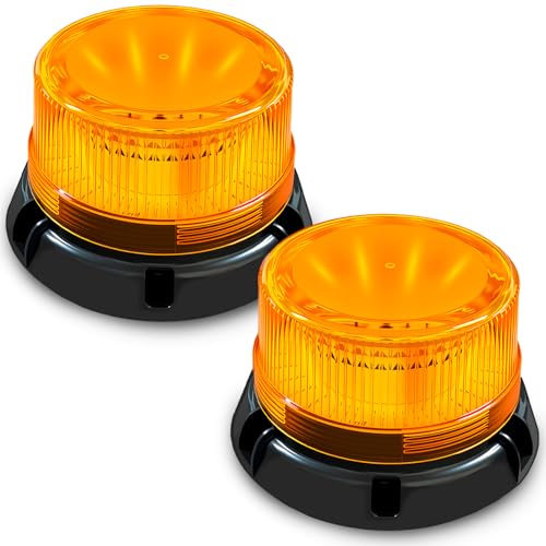 ApexCore Wireless Amber Strobe Lights for Trucks 3600mAh Rechargeable LED Beacon Warning Light with Magnetic Base & Suction Cup Emergency Hazard Caution Lights for Car Tractor Tow Truck 2 Pack