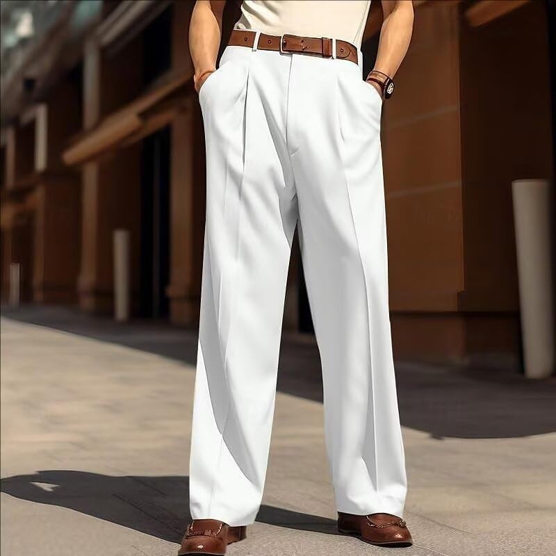 Men’s Dress Pants Straight Leg Pleat-Front Casual Suit Pants Plain Comfort Work Office Business Lounge Trouser Long3