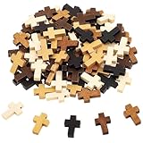 100PCS Mini Wooden Cross 5 Colors, Easter Eggs Fillers Christian Gift Bulk Natural Small Cross Pocket Crosses Decorative Crosses Charms for Women Children and Adults Party Favors