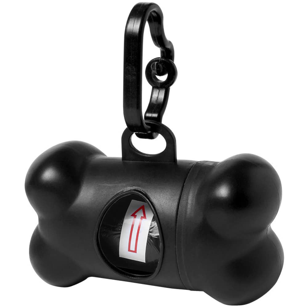 Ebuygb Black Bone Shaped Pet Waste Bag Holder Dispenser, Dog Poo Pickup Bags Holder With Lead Leash Clip, Poop Trash Bags Carrier With Carabiner Fastener (Black)