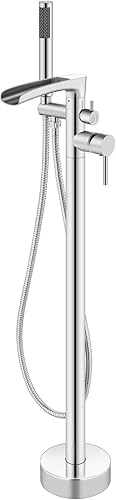 Miniatura 10 de Aolemi Grifo de bañera independiente para montaje en el suelo, grifo de ducha de alto flujo, grifos mezcladores de ducha giratorios con cilindro de
