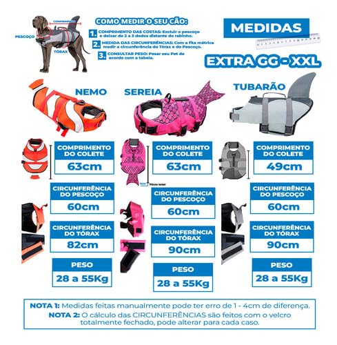 Colete Salva-Vidas Pet Tamanho (Extra GG) Boia Flutuante Atividades Aquáticas Animais Cachorro e Gat