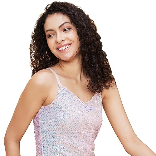 Image of Globus Women Pink Embellished Strappy Sequined Party Bodycon Dress -3638080001