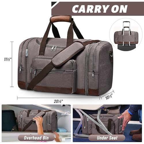Image of Wolhbege Duffle Bag for Travel, Men's Carry On With Expandable Design and Luggage Sleeve - Canvas Duffel for Gym, Weekender, Overnight Trips, Grey