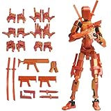 Nemoro Pre-Assemly 3D Printed 5.54'' Stick Tian 13 Action Figure, Multi-Jointed Robo13, Articulated T13 Desktop Decoration,12 in 1 Accessories, Best Birthday Festival Gift (Red Gold)