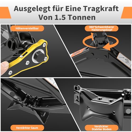 kefflum Scherenwagenheber, 1500 kg Wagenheber Professioneller Scherenwagenheber wagenheber scheren...
