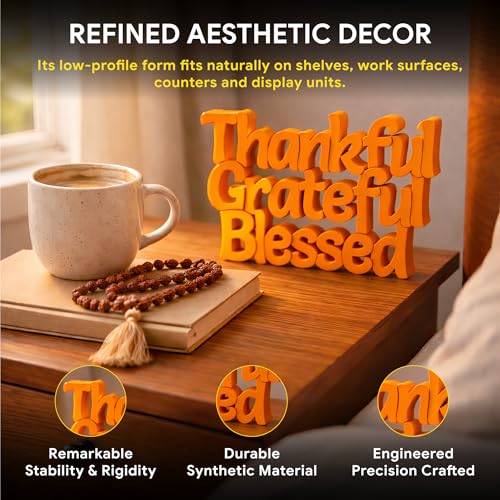 Image of Mad Masters Thankful Grateful Blessed Inspirational Desk Decor - Aesthetic Table, Shelf & Wall Showpiece for Home Office, Business. Vastu Friendly Gifting, Burnt Orange (20.3 x 12.5 x 2.5 cm)