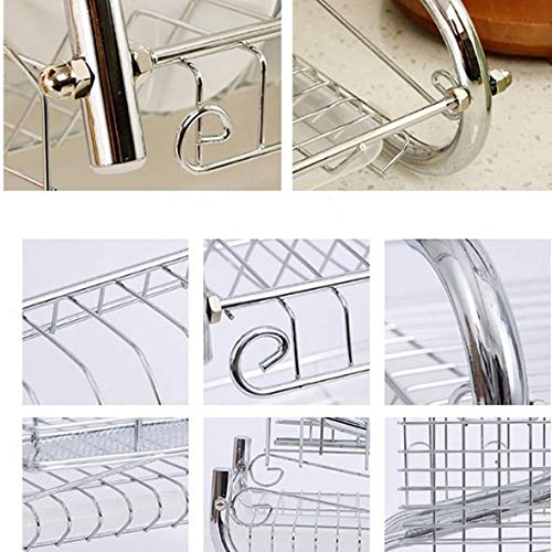 Set di scolapiatti a Forma di S Piatto in Acciaio Inossidabile Cromato a 2 Livelli Portaposate Portatazze con Vassoio Cestello di Scarico in Acciaio Scaffale da Cucina