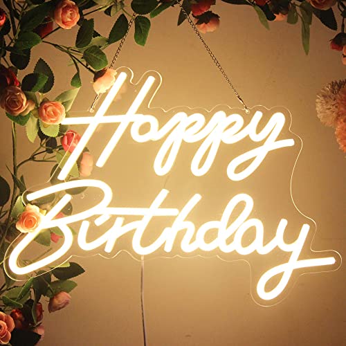 Image of LED Neon Happy Birthday Sign Night Light Birthday Party Decorations Warm White USB Operated Decorative for Backdrop Party Bedroom Wall Decor 5v