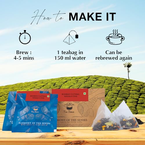Image of TEA SENSE Bombay Cutting Masala Chai | 15 Pc Pyramid Tea Bags | Authentic Kadak Blend | Assam CTC, Cardamom, Fennel, Dried Ginger, Black Pepper