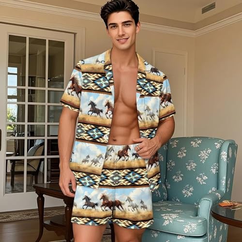 AFPANQZ Men's Lightweight Pajama Set Soft Lightweight Sleepwear, Button-Down Top & Breathable Lounge Shorts4