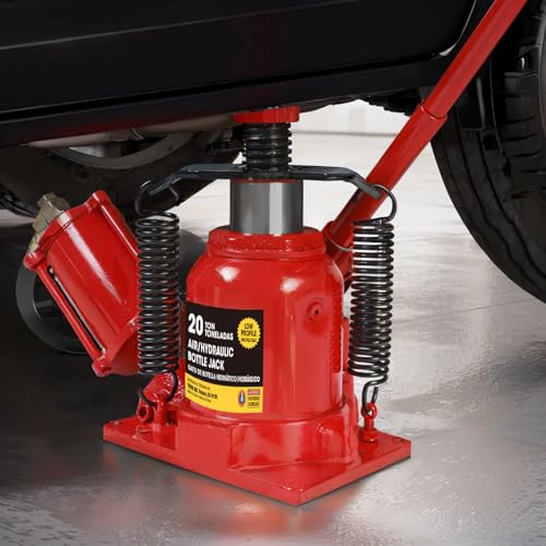 Image of Big RED Air Jack, 20 Ton Hydraulic Bottle Jack, Lift Range 7-1 /16 inch to 12-5 /8 inch, Low Profile Heavy Duty Jack with Dual-Power Operation, Adjustable Lift Range & Safety Valve - 20 Ton (40,000 LBS)