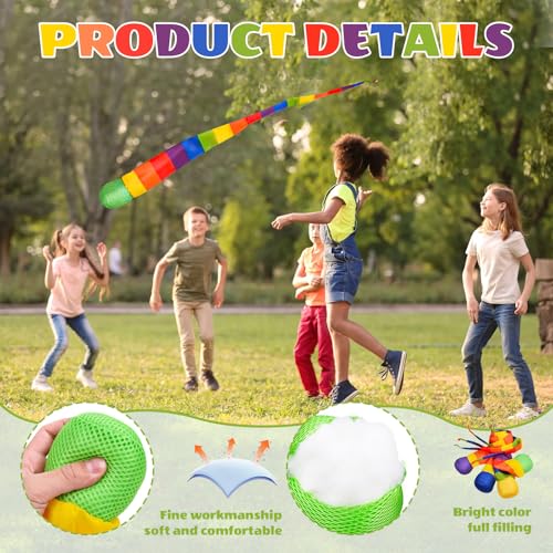 Phlognfy Rainbow Tail Ball, 4Pcs kometenball schweifball kinder, Kinder Wurfspielzeug Sportbälle Für AußEn Innenbereich