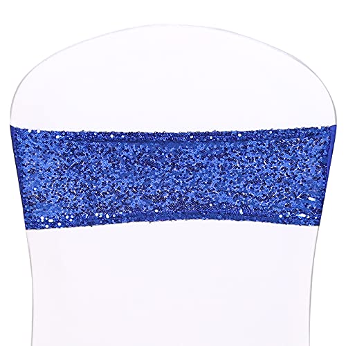 Sequin Stretchy Spandex Chair Bands Sashes Bows for Wedding Party Banquet Event Chair Cover Decoration-Royal Blue 25pcs