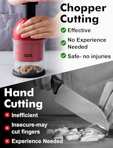 Image of Food Chopper, Hand Chopper Dicer Easy to Clean, Manual Slap Vegetable Cutter Onion Dicer, Garlic Mincer for Onion, Nut, Tomato, Pepper, Celery, etc, Red