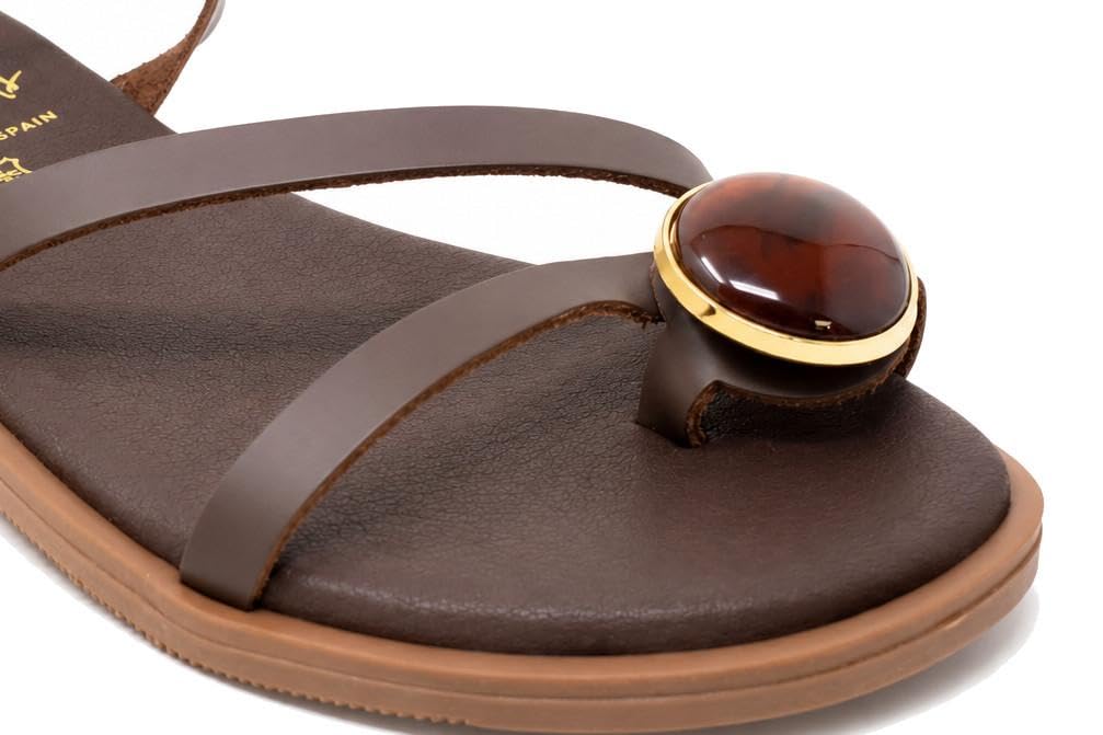 Sandalia plana de dedo Oh! My Sandals 5855 marrón para mujer de piel - Mujer