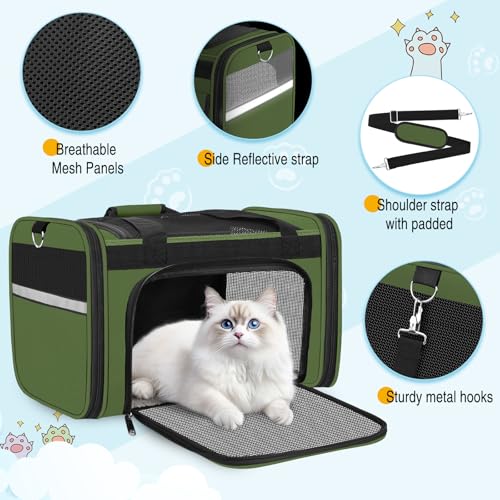 HUANLANG Large Cat Carrier Soft Sided Travel Pet Carrier Airline Approved | Dog Carriers for Small Dogs Medium Cats,Collapsible,3 Storage,zipper lock,Reflective strips,Luggage Strap, Up to 15 Lbs - Image 7