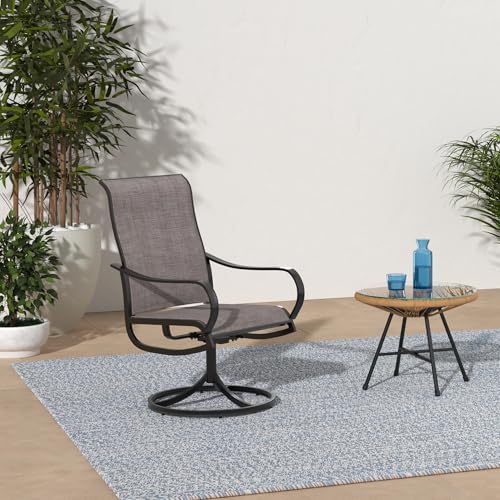 Image of PHI VILLA Swivel Patio Dining Chairs Set of 2, Textilene Mesh Fabric, Brown | High back ergonomic backrest. Black E-coated metal frame for outdoor, deck, lawn, garden. Rust-resistant, easy-clean