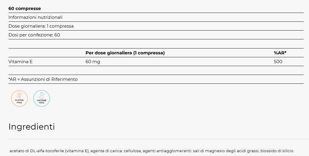 Yamamotò Vitamin E 60 compresse- vitamina E - Migliora sistema imunitario- Senza glutine, senza lattosio