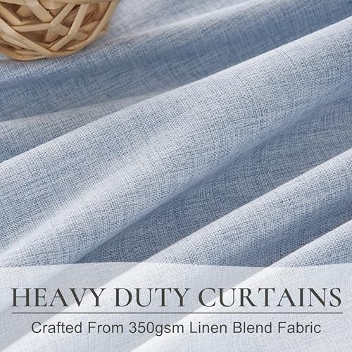 Image of DustyBlue 102 Inches Long Blackout Curtains for Kids Bedroom 2 Panels Set, Pinch Pleated Living Room Curtain Linen Thermal Coastal Drapes Floor to Ceiling Track Light Blue Decor (40 inchWx102 inchL)