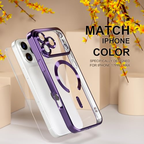 Image of Misea Magnetic for iPhone 17 Pro Max Case Compatible MagSafe | [Never Yellowing] [Military Drop Protection] Full Camera Lens Protector Plating Soft Clear Phone Case for Women, Deep Purple