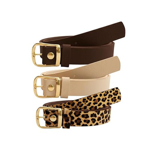 Kit 3 Cintos Femininos Couro Sintético Moda Alfaiataria Fivela Dourada, 2.2cm largura - Luana