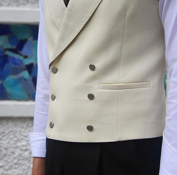 SevenBoy Men's Fashion Double-Breasted Dress Vest Formal Waistcoat British Gun Lapel Collar Suit Vest3