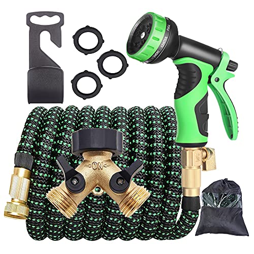 Expandable Garden Hose 50ft , Flexible Water Hose 50 FT，With 10 Functional Hose Nozzlesand 3 4 Inch Solid Brass Setting,Lightweight Flexible Hose For Cleaning and Watering…