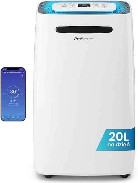 Pro Breeze® Inteligentny Osuszacz Powietrza 20 l/Dzień – Cyfrowy Wyświetlacz Wilgotności, Tryb Nocny, Praca Ciągła, Funkcja Suszenia Prania, Timer 24 h, Idealny przeciw Wilgoci i Kondensacji