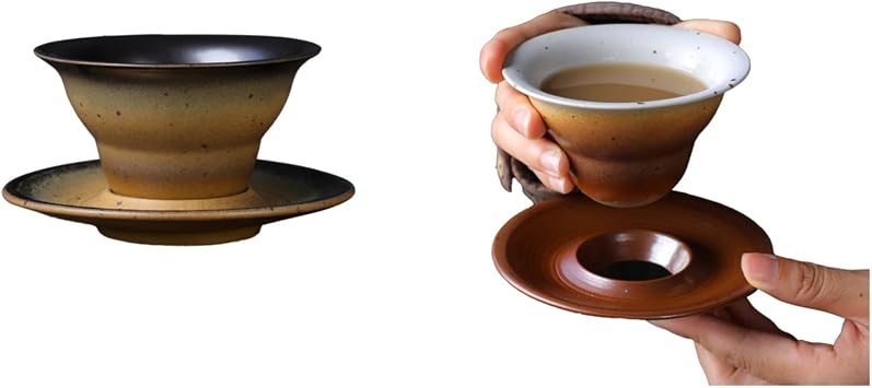 2 Pcs Ceramic Coffee Mug, 160 ML Ddewing Coarse Pottery Funnel Coffee Cup with Base Cone Shape Porcelain Mug Ceramic Tea Cup for Coffee Tea Latte Milkshake Yogurt