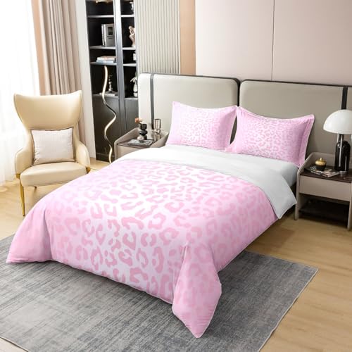 Housse de couette 100% coton de qualité supérieure parure de lit réversible léopard rose
