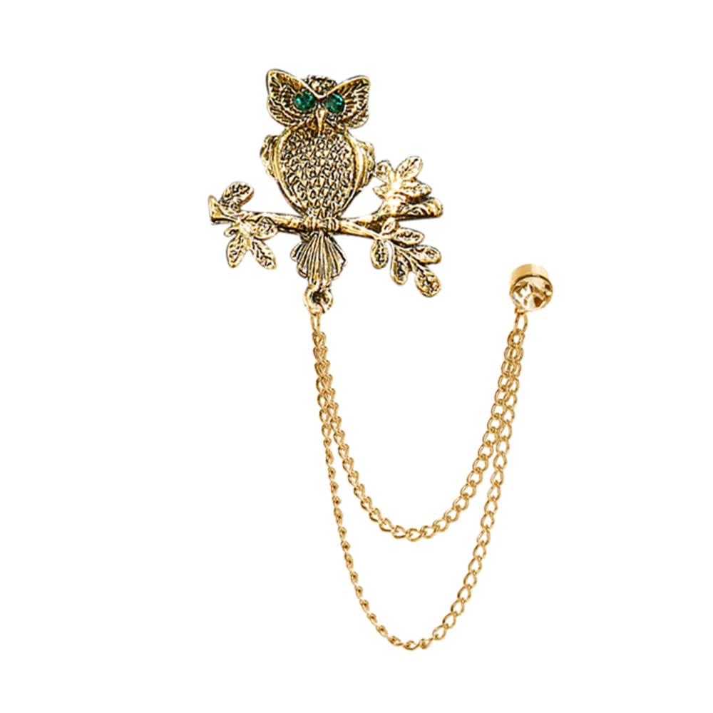 Vintage Animal Tassel Chain Lapel Pin for Men Women - Punk, Buck, Suit, Tie - Deer, Ram, Owl Rhinestone Collar Chain Pin for Boyfriend Gifts