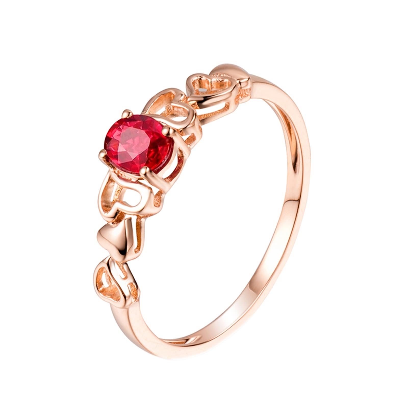 Anillos de graduación, anillo de aniversario de boda, oro rosa de 18 quilates, AU750, 1 0,38 quilates, VVS, rojo, ovalado, cultivado en laboratorio, canal de rubí cultivado en laboratorio, día de San
