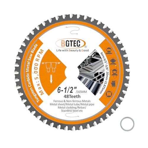 Hoja De Sierra Circular TCT Dics De Corte De Metal 165MM Con 20MM Arbor, 48T Con Punta De Carburo De Tungsteno Hoja De Sierra Circular para Metal Hierro Acero Inoxidable BGTEC