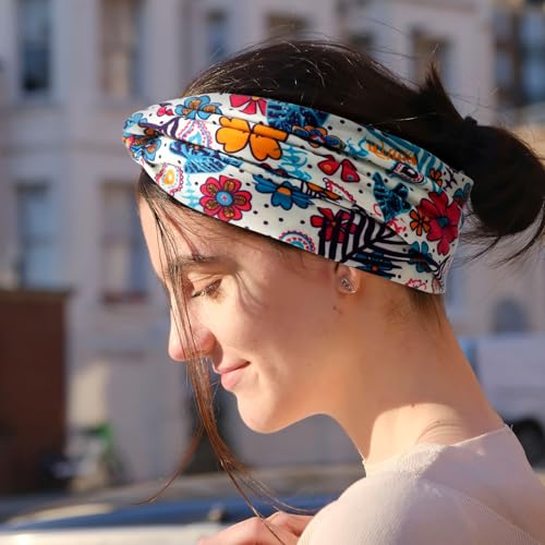 Image of DRESHOW 4 Pack Boho Non-Slip Headbands for Women Girls Yoga Workout Running Knotted Turban Floral Elastic Head Wrap