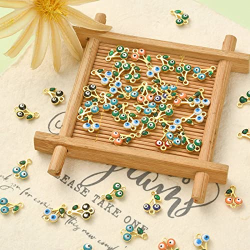 Stiesy 50Pcs Random Color Enamel Cherry Links Charms Cherry with Evil Eye Connectors Cute Fruit Two Hole Charms for DIY Crafts Bracelet Jewelry Making - Image 4