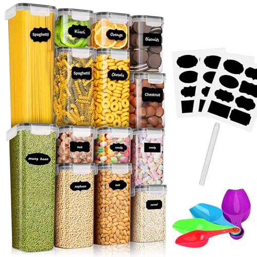 Botes Cocina Almacenaje 14 Piezas, Hermeticos Contenedores Cocina- sin BPA, Recipientes para Alimentos Sellados de Plástico con Tapa para Cereales, Pasta, Arroz, Harina, Etc(2.8L/2L/1.4L/0.8L)