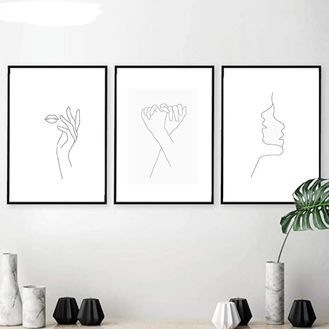Amazon Co Jp キャンバス絵画スケッチ壁アートワーク線画印刷ミニマリストシンプルなポスター黒白絵画愛壁絵装飾40 60センチ 3なしフレーム ホーム キッチン