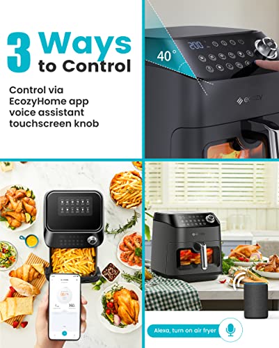 Ecozy Air Fryer 6 Quart With Smart Wifi, See-Through Window, 11 Presets, Dishwasher Safe - Black, Includes 100 Recipes #TOP5