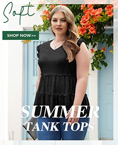 AGSEEM Womens Babydoll Tank Tops V Neck Ruffle Sleeve Pleated Peplum Shirts Summer4