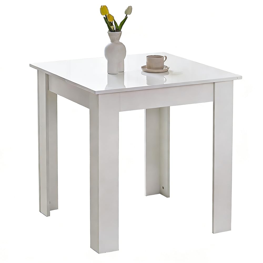 Rainbow Tree 75x75cm Square Dining Tables White for 2-4 Small Space, High Gloss Wooden Kitchen Table for Dining Room, Kitchen, Modern Writing Table for Living Room, Cafe or Restraunt Home/Office — image 1
