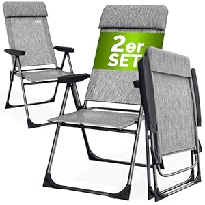 Casaria Gartenstühle 2er Set Klappbar 6-Fach Verstellbar Alu mit hoher Rückenlehne Liegefunktion Faltbar Balkon Campingstuhl Klappstuhl Hochlehner